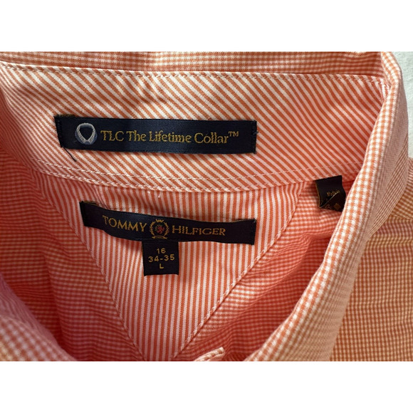Tommy Hilfiger TLC Lifetime Collar, Button Up Shirt, Small Check, Red/Peach - Picture 6 of 13
